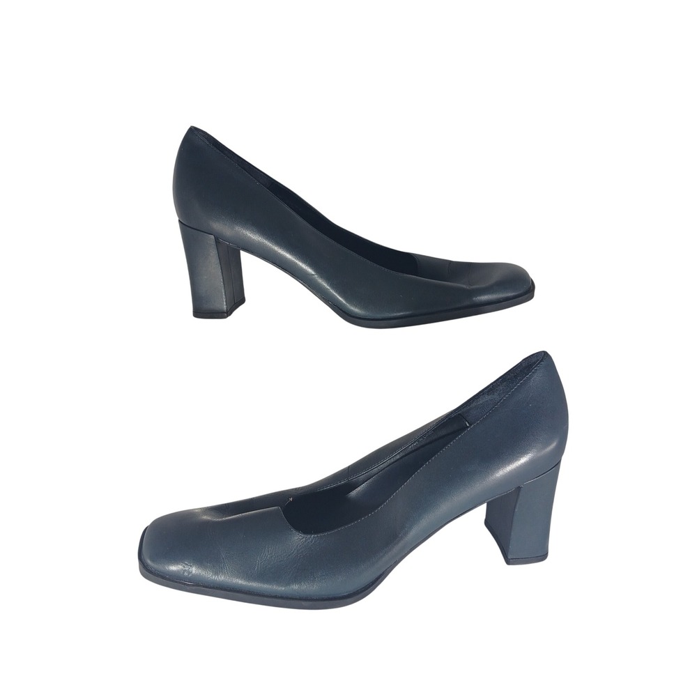 Aerosoles Whats What Pumps 8M Navy Blue Leather Square Toe Block Heel 90s Office